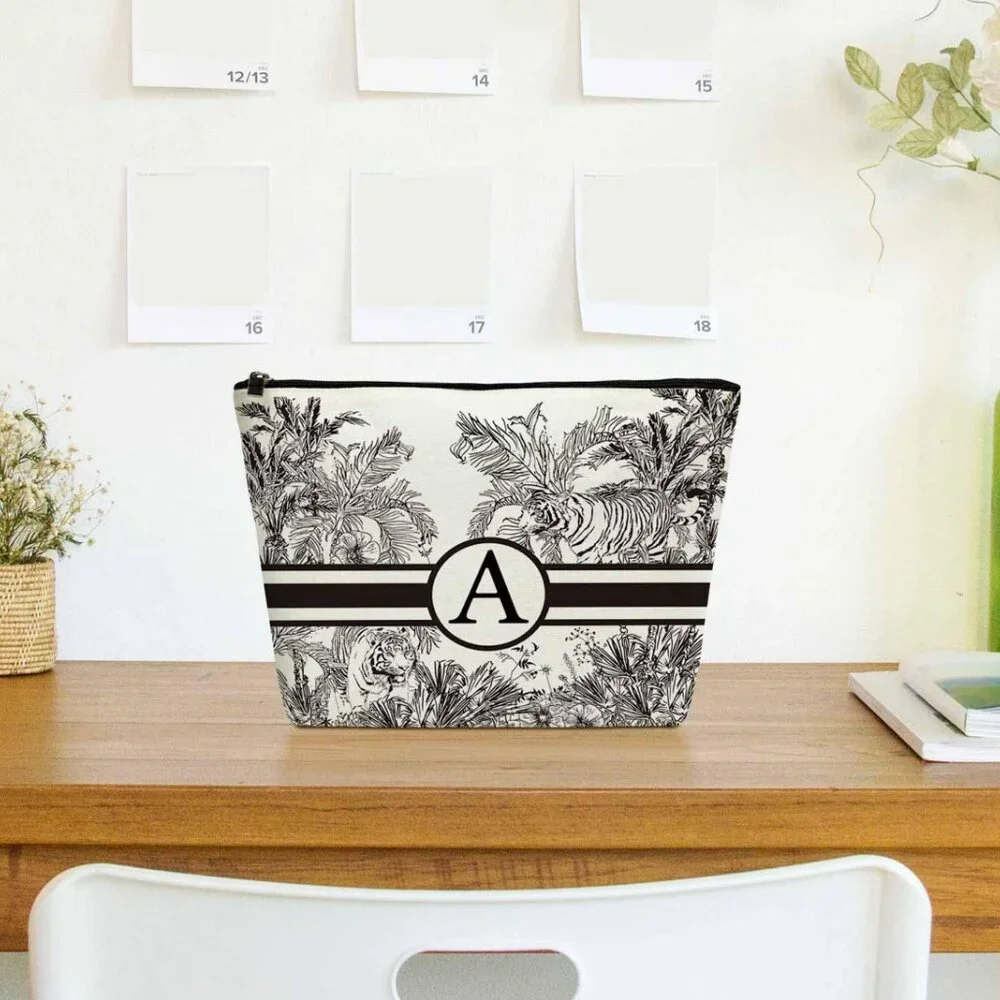NIB Letter Monogram Initial Canvas Cosmetic Bag\Makeup Storage Pouch - A